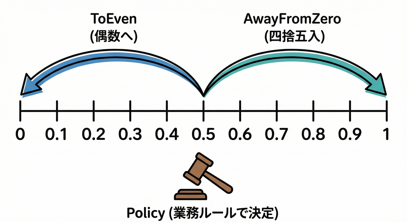 丸め処理の戦略(偶数丸め・四捨五入)