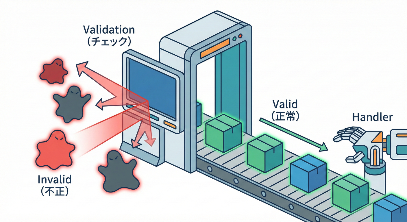 A security gate filtering out bad data.