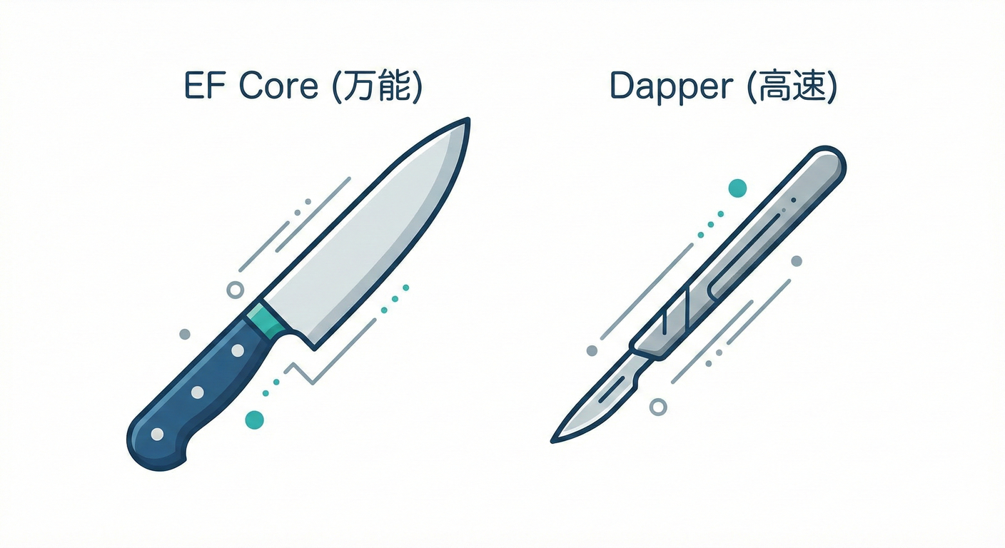 LINQ as a chef knife vs Dapper as a surgical tool.