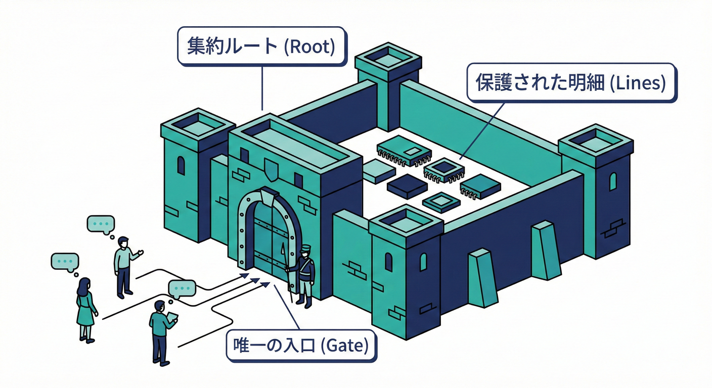 集約ルートの要塞:親(Order)だけが子(Lines)を操作・保護する
