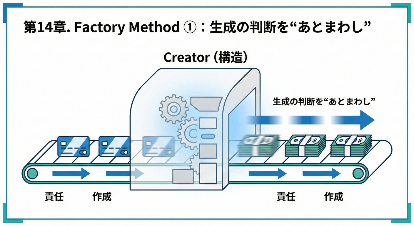 第14章. Factory Method ①：生成の判断を“あとまわし”