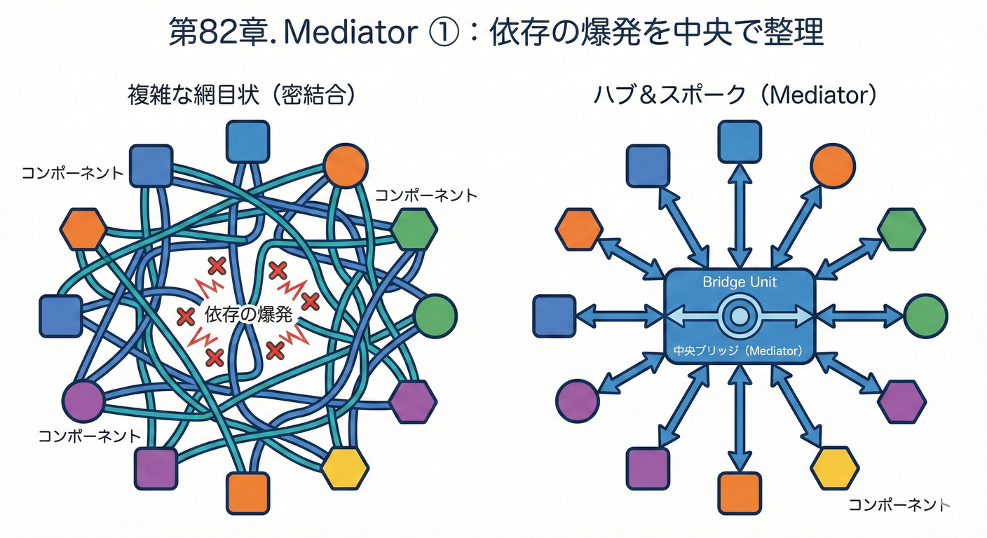 Mediatorパターンのハブ・アンド・スポーク構造