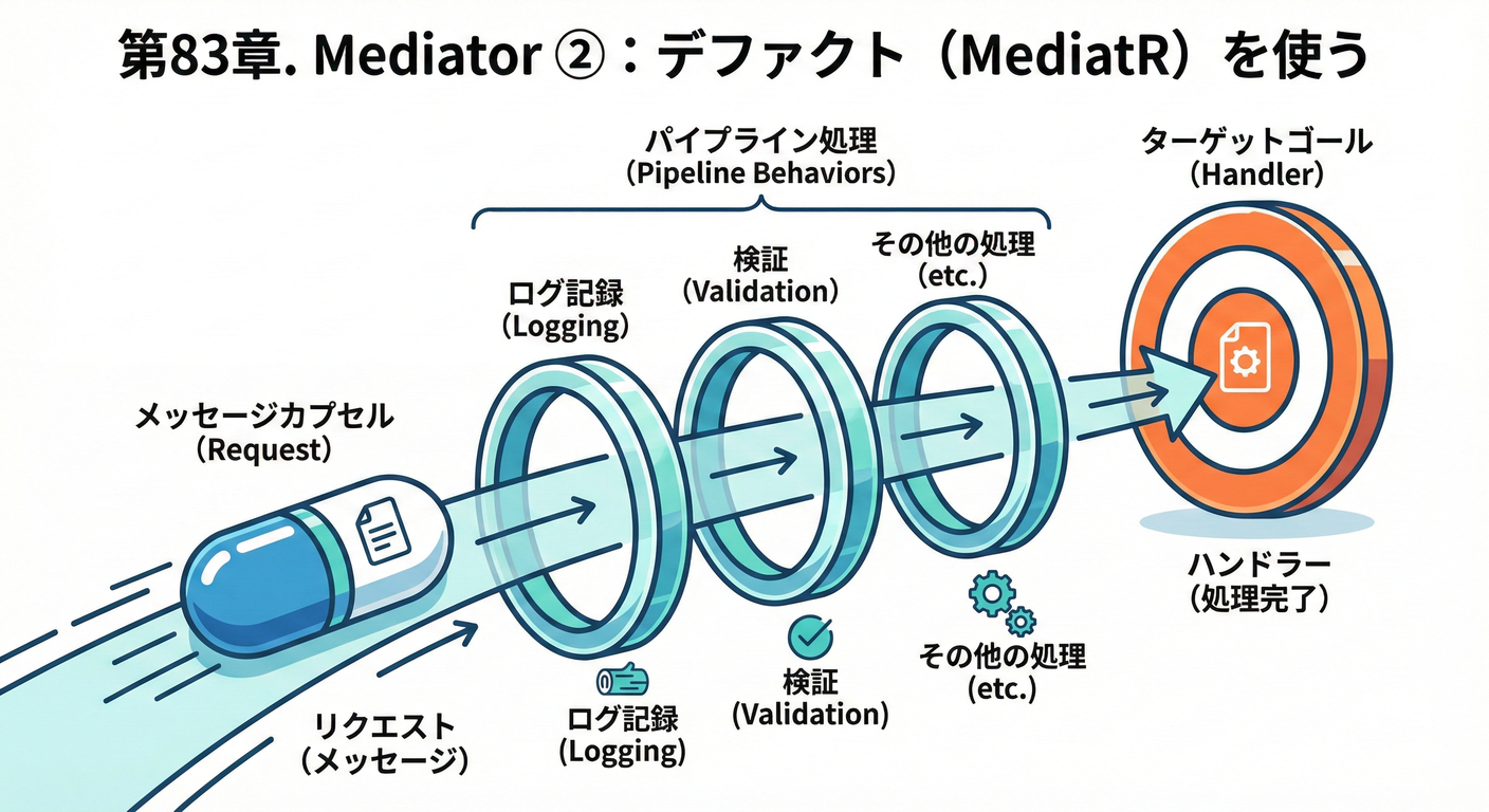 MediatRによるパイプライン処理のイメージ