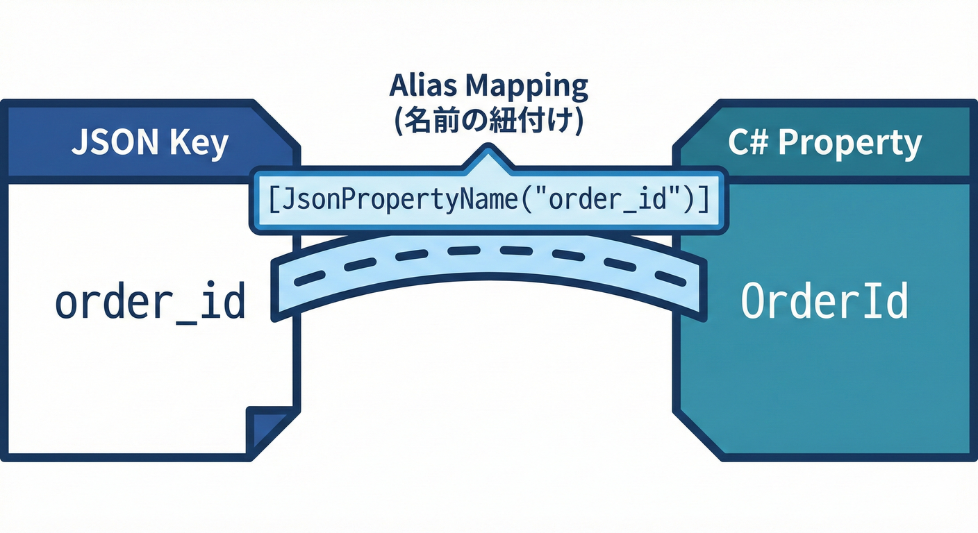 JsonPropertyNameによる名前の紐付け