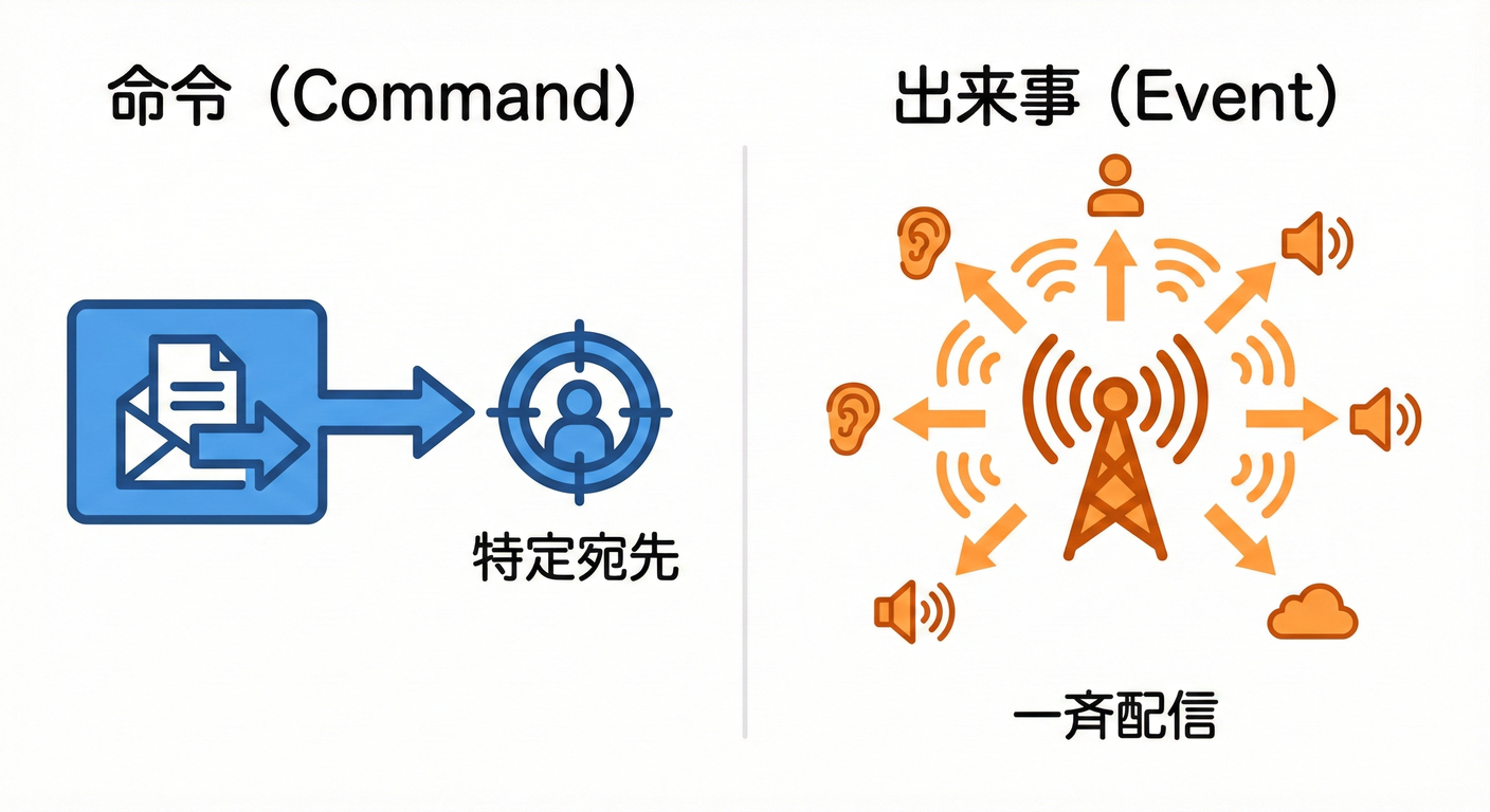 Direct Command vs Broadcast Event.