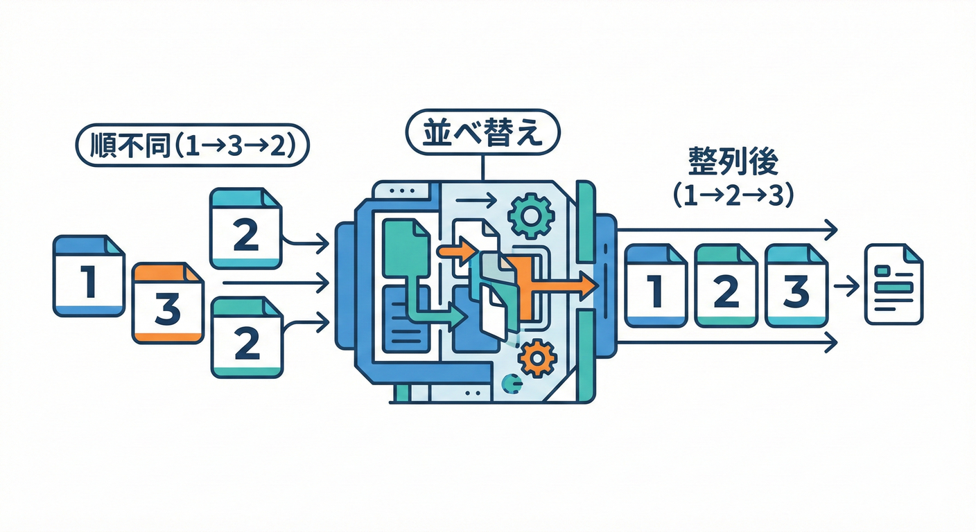 Reordering numbers 1, 3, 2 -> 1, 2, 3.